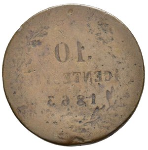 reverse: Regno d Italia. Vittorio Emanuele II (1861-1878). 10 centesimi con ribattiture, artefatto. Cu (8,58) peso calante per trattarsi di un tondello da 10 centesimi. MB