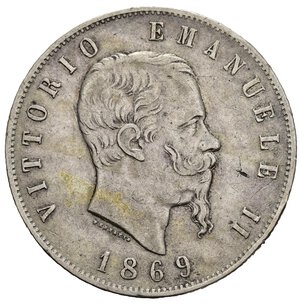 obverse: Regno d Italia. Vittorio Emanuele II (1861-1878). 5 lire 1869 M. Milano. Ag. Gig. 39. BB