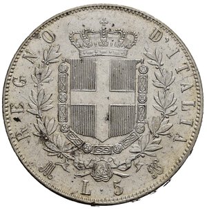 reverse: Regno d Italia. Vittorio Emanuele II (1861-1878). 5 lire 1871 M. Milano. Ag. Gig. 42. Segnetti nei campi, lievi colpetti al bordo. qFDC