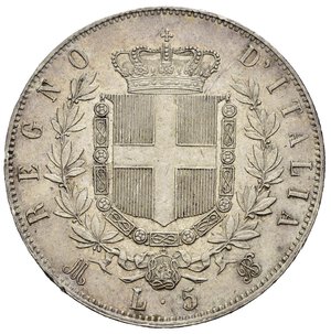 reverse: Regno d Italia. Vittorio Emanuele II (1861-1878). 5 lire 1872 M. Milano. Ag. Gig. 44. SPL+