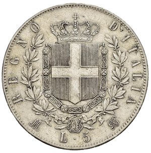 reverse: Regno d Italia. Vittorio Emanuele II (1861-1878). 5 lire 1874 M. Milano. Ag. Gig. 48. BB+