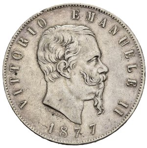 obverse: Regno d Italia. Vittorio Emanuele II (1861-1878). 5 lire 1877 R. Roma. Ag. Gig. 52. BB