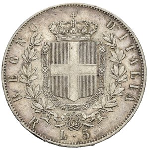 reverse: Regno d Italia. Vittorio Emanuele II (1861-1878). 5 lire 1877 R. Roma. Ag. Gig. 52. BB