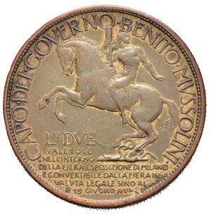 reverse: Regno d Italia. Vittorio Emanuele III (1900-1943). Esposizione di Milano 1928. Buono da 2 lire. Cu dorato. Gigante 1. BB