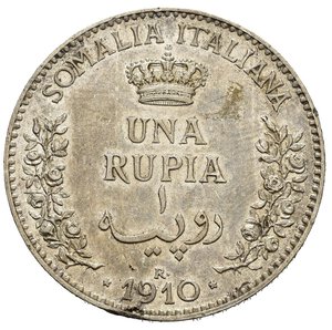 reverse: Regno d Italia. Vittorio Emanuele III (1900-1943). Somalia Italiana (1909-1925). 1 Rupia 1910. Ag. Gig. 1. NC. Colpetto al bordo ore 6 al R. qSPL
