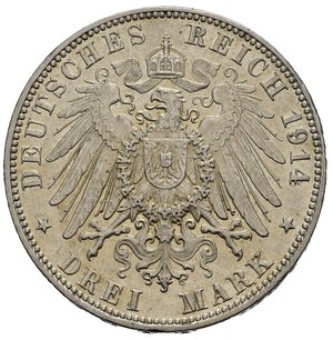 reverse: GERMANIA. Hamburg. 3 Mark 1914 J. Ag. KM#620. qFDC