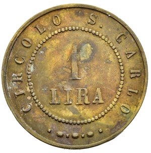 reverse: Gettoni. Vittorio Emanuele III. Gettone circolo San Carlo, da 1 lira. Ottone (9,82 g). MB