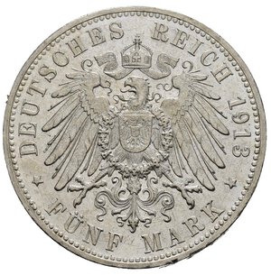 reverse: GERMANIA. Wurttemberg. Guglielmo II (1891-1918). 5 Mark 1913 F (Freudenstadt Mint). qFDC