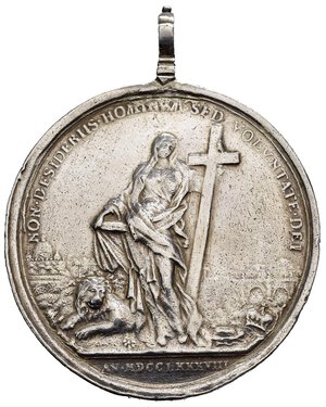 reverse: Medaglie Estere. Regno Unito. Medaglia Cardinale Henry di York 1788. Ag (71,33 g - 53,7 mm) Opus Hamerani. Con appiccagnolo. MB