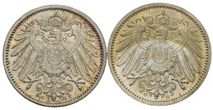 obverse: GERMANIA. Lotto di 2 monete da 1 Mark 1914 G e 1915 G. Ag. FDC