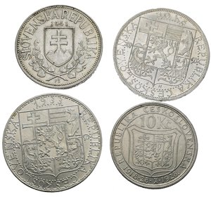 obverse: Monete mondiali. Cecoslovacchia. Lotto di 4 monete. Ag. SPL-FDC