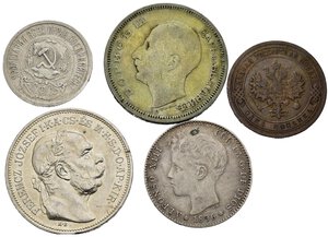 obverse: Monete mondiali. Lotto di 5 monete (Spagna, Russia, Ungheria, Bulgaria). MB-SPL