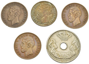 obverse: ROMANIA. Lotto di 5 monete: 20 Bani 1906; 2 Bani 1880; 2 Bani 1900 (3). BB