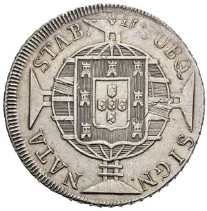 obverse: BRASILE. Joao VI (1818-1822). Rio de Janeiro. 960 Reis 1820. Ag (26,85 g). Ribattuta su 8 reales. KM#326.1. SPL