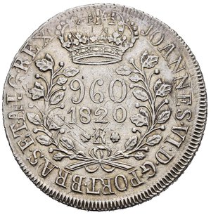 reverse: BRASILE. Joao VI (1818-1822). Rio de Janeiro. 960 Reis 1820. Ag (26,85 g). Ribattuta su 8 reales. KM#326.1. SPL