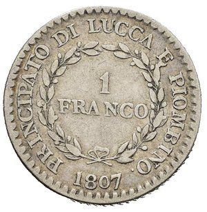 reverse: FIRENZE. Principato di Lucca e Piombino. Elisa Bonaparte e Felice Baciocchi (1805-1814). 1 Franco 1807. Ag. Gig. 9. NC. qBB