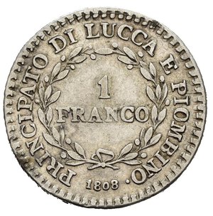 reverse: FIRENZE. Principato di Lucca e Piombino. Elisa Bonaparte e Felice Baciocchi (1805-1814). 1 Franco 1808. Ag. Gig. 10. NC. BB