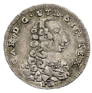 obverse: NAPOLI. Carlo di Borbone (1734-1759). Mezzo Carlino da 5 grana 1758. Ag (1,01 g). Magliocca 159. SPL