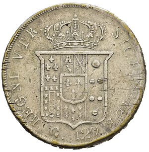 reverse: NAPOLI. Ferdinando II di Borbone (1830-1859). Falso d epoca della piastra da 120 grana 1856. AE argentato (22,66 g). BB