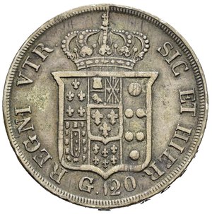 reverse: NAPOLI. Ferdinando II di Borbone (1830-1859). Piastra da 120 grana 1834. Ag (27,43 g). Magliocca 539. qBB
