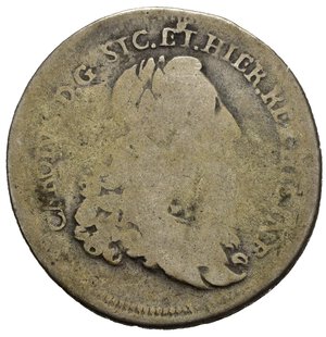 obverse: PALERMO. Carlo di Borbone (1734-1759). Regno di Sicilia. 6 Tarì 1735. Ag (12,78 g). MIR 554. Rara. MB