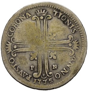 reverse: PALERMO. Carlo di Borbone (1734-1759). Regno di Sicilia. 6 Tarì 1735. Ag (12,78 g). MIR 554. Rara. MB