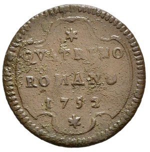 reverse: ROMA. Stato Pontificio. Benedetto XIV (1740-1758). Quattrino romano 1752. Cu (2,31 g). qBB