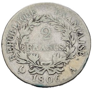 reverse: FRANCIA. Napoleone Imperatore. 2 Francs 1806 A. Ag. B-MB