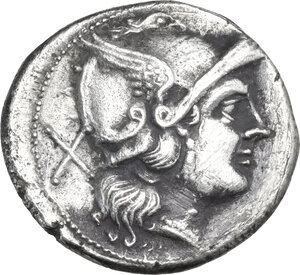obverse: Anchor first series.  AR Denarius, uncertain Campanian mint, 211 BC