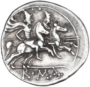 reverse: Anonymous. AR Denarius, uncertain Lucanian mint (Venusia?), 209 BC