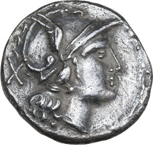 obverse: Dolphin series. AR Denarius, uncertain Campanian mint (Castra Claudiana?), 210 BC