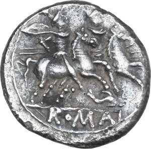 reverse: Dolphin series. AR Denarius, uncertain Campanian mint (Castra Claudiana?), 210 BC