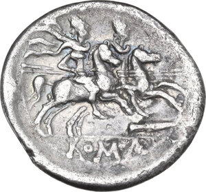 reverse: Spearhead, fourth series. AR Denarius, uncertain Lucanian mint (Venusia?), 208 BC