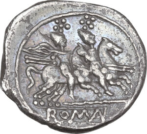 reverse: Staff and club series. AR Denarius, uncertain Spanish mint (Tarraco?), 213 BC