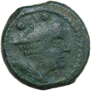 obverse: Staff and club series. AE Sextans, uncertain Spanish mint (Tarraco?), 211-209 BC. 