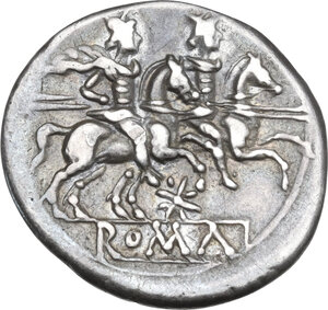 reverse: Star series. AR Denarius, uncertain mint (Capua or Roma), 204 BC