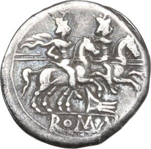 reverse: Rostrum tridens second series. AR Denarius, uncertain mint (Capua or Roma), 204 BC