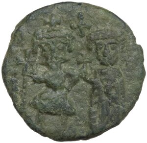 obverse: Heraclius (610-641) with Heraclius Constantine.. AE Half follis, Constantinople mint