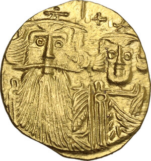 obverse: Constans II, with Constantine IV (641-668). . AV Solidus, Constantinople mint