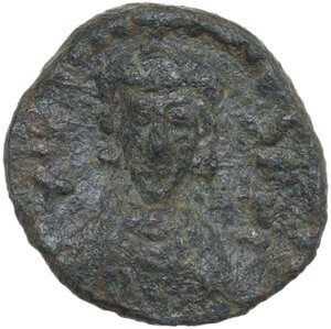 obverse: Justinian II (First Reign, 685-695). . AE Follis. Class 4. Carthage mint. Struck 687-695