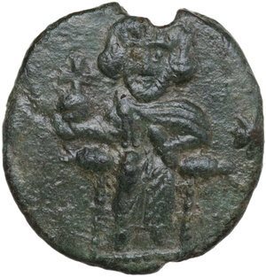obverse: Justinian II. First Reign (685-695 AD). . AE Follis. Syracuse mint. Struck 692-693