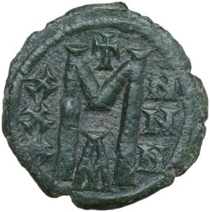 reverse: Michael II with Theophilus (821-829).. AE Follis. Constantinople mint. Struck 821-829