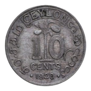 reverse: CEYLON GIORGIO V 10 CENTS 1920 AG. 1,18 GR. BB-SPL