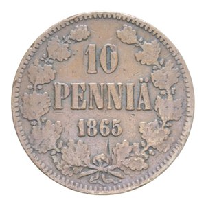 reverse: FINLANDIA RUSSA ALESSANDRO II 10 PENNIA 1865 CU. 12,35 GR. BB