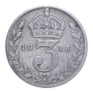 reverse: GRAN BRETAGNA GIORGIO V 3 PENCE 1916 AG. 1,36 GR. MB-BB