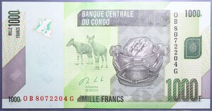 reverse: CONGO 1000 FRANCS 2013 FDS