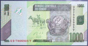 reverse: CONGO 1000 FRANCS 2020 FDS