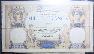 reverse: FRANCIA 1000 FRANCS 18/6/1936 BB (FORI)