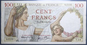 reverse: FRANCIA 100 FRANCS 5/10/1939 BB+