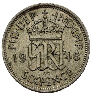 reverse: GRAN BRETAGNA. Giorgio VI. 6 pence1946. SPL